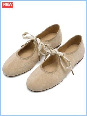 Lace Up Ballet Flats Faux Suede Round Toe Mary Jane Flat Shoes